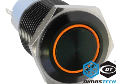 Pulsante a Pressione DimasTech® Black, 22 mm ID, Azione Alternata, Colore Led Arancione